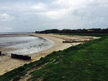 Scenic view of sea against cloudy sky