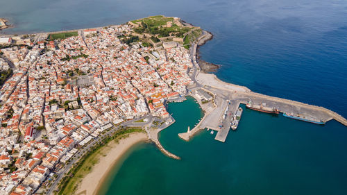 High angle view of boats in sea