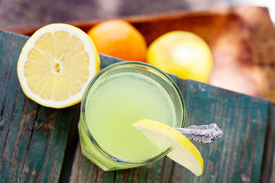 Close-up of lemons on table