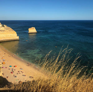 High angle view of sea against clear sky