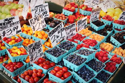 High angle view of fruits for sale in market