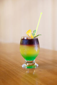 Close-up of drink on wooden table