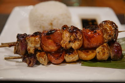 Close-up of served food in plate