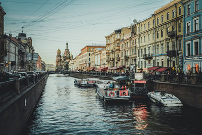 View of boats in river