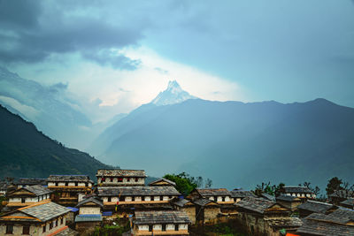 Buildings against cloudy sky