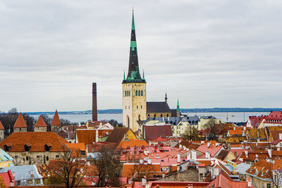 High angle view of buildings in city