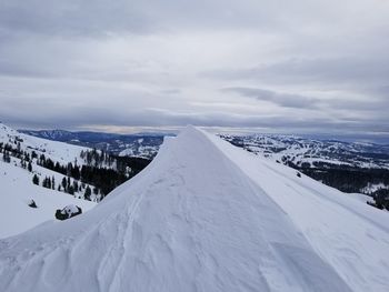 Snow covered landscape against sky