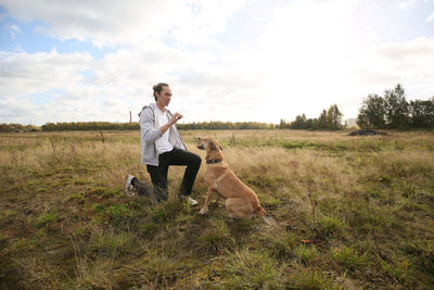 Dog standing in a field