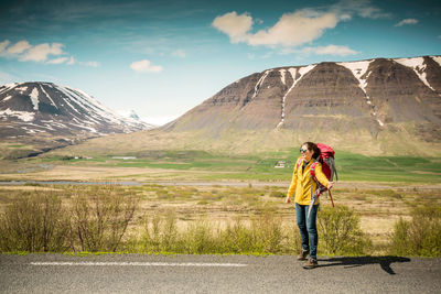 Beautiful backpacker tourist in iceland