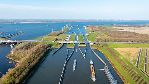 Aerial from the volkerak sluices in the netherlands