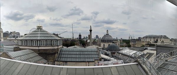 Panoramic view of buildings in city against sky