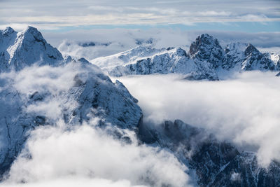 Scenic view of snowcapped mountains against sky