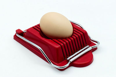 High angle view of dessert on white table