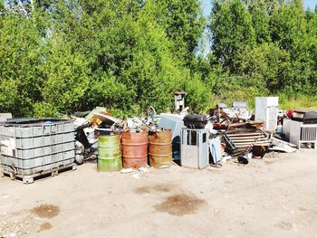 Garbage on land by plants