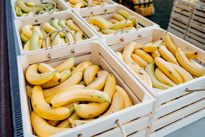 High angle view of vegetables in crate for sale