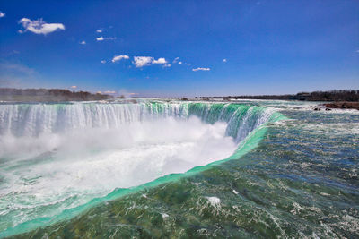 Scenic view of waterfall against sky