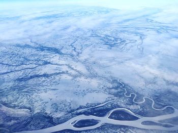 High angle view of snow covered landscape