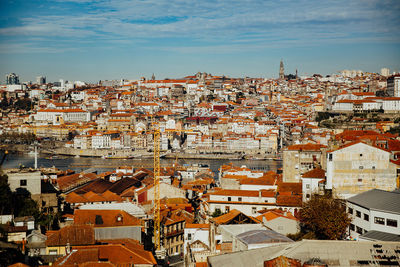 High angle view of townscape against sky