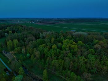 High angle view of trees on landscape against sky