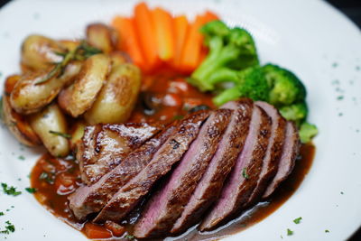 Close-up of meal served in plate