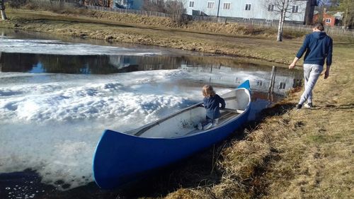 Boat moored in water