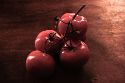 High angle view of cherries on table