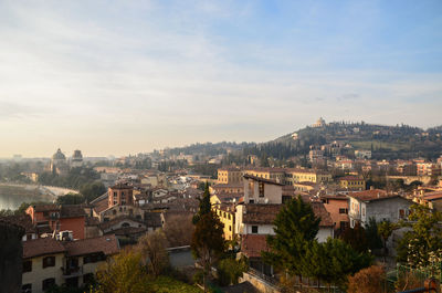 High angle shot of townscape against sky