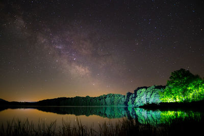 Scenic view of lake against sky at night