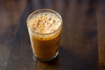 High angle view of coffee on table