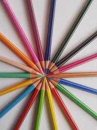 High angle view of multi colored pencils