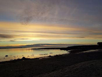 Scenic view of beach against sky during sunset