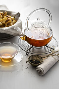 High angle view of tea cup on table