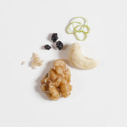 High angle view of dessert against white background