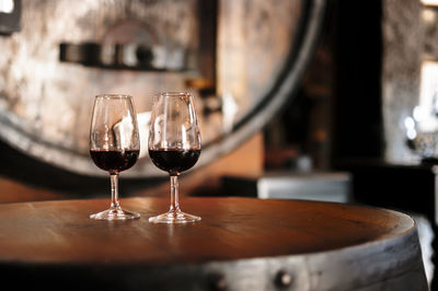 Close-up of wine in glass on table