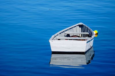 High angle view of boat moored on sea