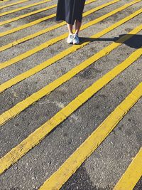 Low section of man standing on zebra crossing