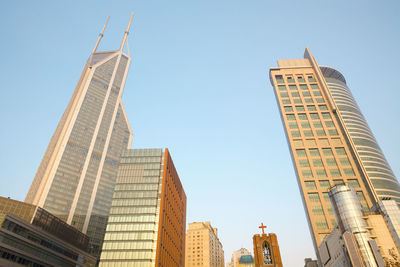 Skyline of buildings at nanjing road from people's square, huangpu district, shanghai, china, asia