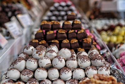 Various chocolates for sale at market stall