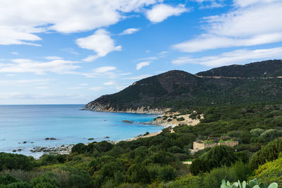 Beautiful off season view of porto sa ruxi, one of the many beautiful beaches of solanas, sardinia