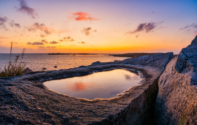 Scenic view of sea against sky during sunset