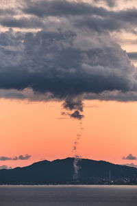 Smoke emitting from chimney against sky during sunset