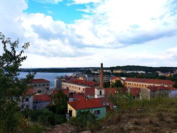 High angle view of townscape against sky
