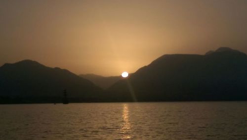 Scenic view of mountains at sunset