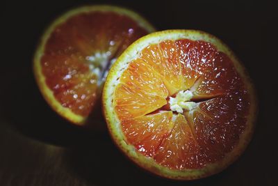 High angle view of orange slices on table