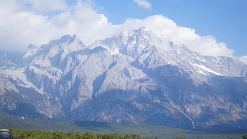 Scenic view of snowcapped mountains against sky