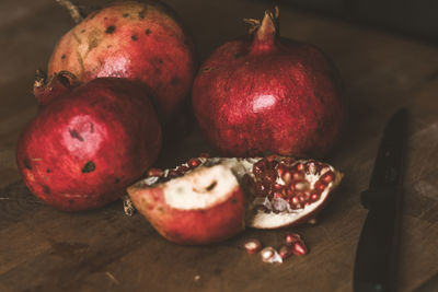 High angle view of apples on table