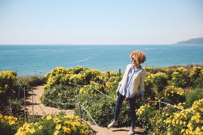 Woman looking at view in malibu