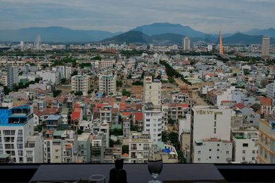 High angle view of buildings in city