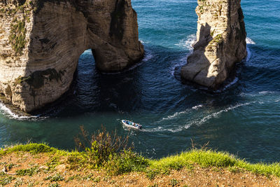 High angle view of rocks in water