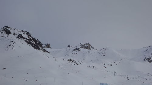 Scenic view of snow covered mountains against sky